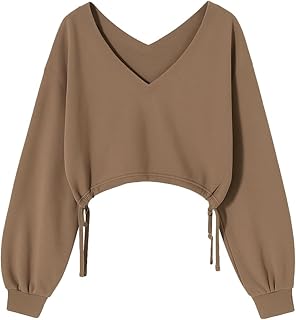 بلوزة قصيرة برقبة على شكل حرف V وأكمام طويلة وحاشية برباط للنساء