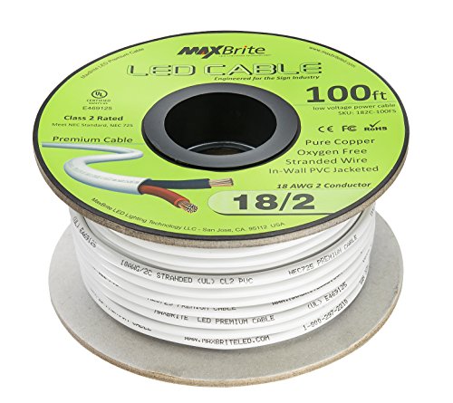 Image of 100 ft. 18AWG Low Voltage LED Cable 2 Conductor White Sleeve in-Wall Speaker Wire UL Listed Class 2 Certified