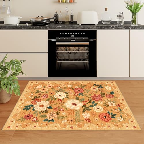 Petit tapis bohème orange 61x91 cm antidérapant et lavable