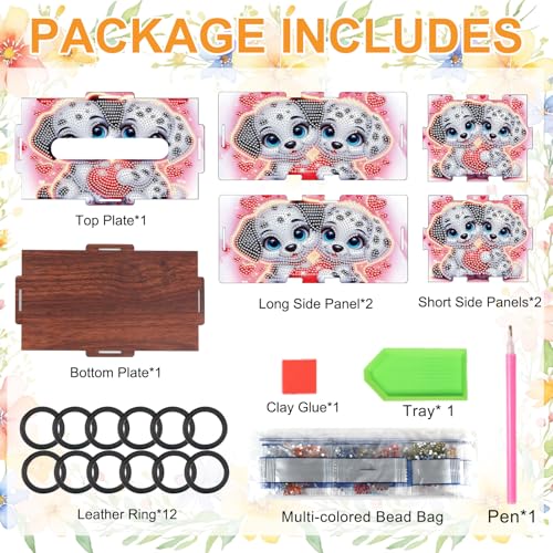 Image of DIY Diamond Art Tissue Box - Wooden Rhinestone Craft Kit with Dalmatian Dog & Red Heart Design, Cute Desktop Tissue Holder for Home Office Decoration
