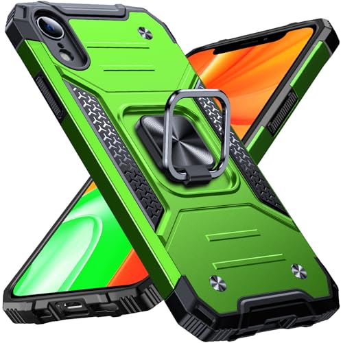 Image of Anqrp Heavy Duty Case for iPhone XR Case with Enhanced Ring Holder Grip Stand, Military Grade Shockproof Rugged Drop Protective Silicone Hard Slim iPhone XR Phone Case Cover,Spring Grass