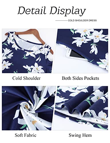 Image of Misyula Style Womens Summer Cold Shoulder Floral Flowy T-Shirt Dress with Pockets