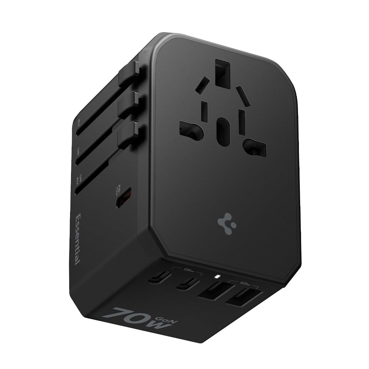 Spigen ArcStation Adattatore Universale da Viaggio 70W [5-Porte & PD] con 3 USB C e 2 USB A, Presa Universale da Viaggio per Inglese/Americana/Australia/Giappone, Viaggio Accessori Utili - Nero