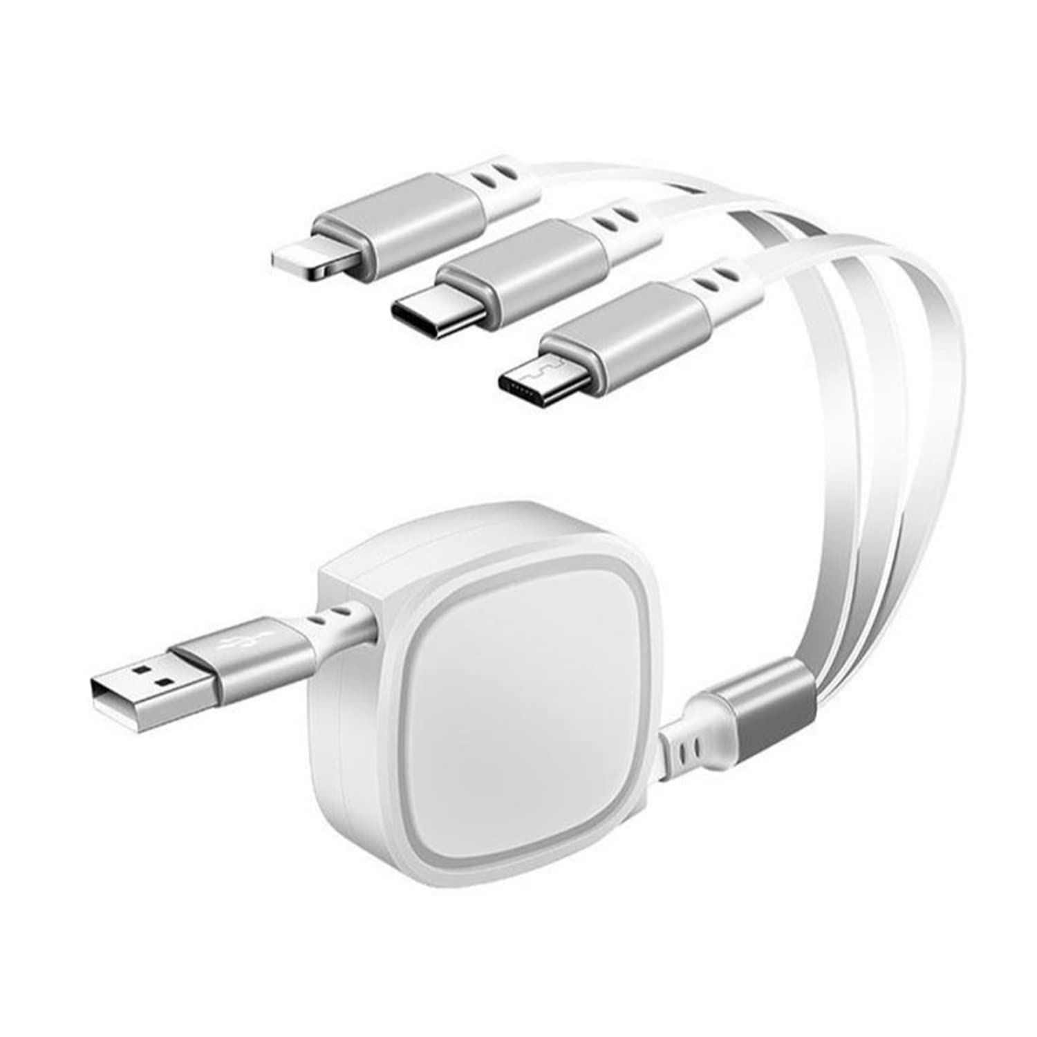 KASTWAVE 3 in 1 Multi USB Charger Cable Retractable Multiple Charging Cord Adapter with Phone Mini Type C Micro USB Port Connectors Compatible with Cell Phones Tablets Universal Use