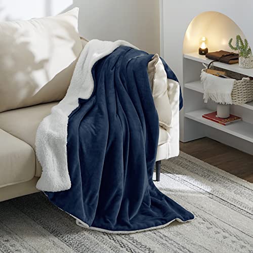 Cozylux Sherpa Fleece Blanket Throw Size Navy Blue 50" X 60" Soft Fuzzy Reversible Throws Cozy Warm Thick Plush Blankets Luxury Microfiber Winter Bed Blanket For Camping Couch Sofa Chair #TOP1