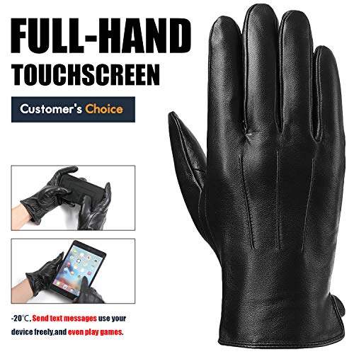 Leather Gloves for Mens Full-Hand Touchscreen Gift Packaging Cold Weather Glove (XL-9.4"（US Standard Size）, BLACK) - Thumbnail 3