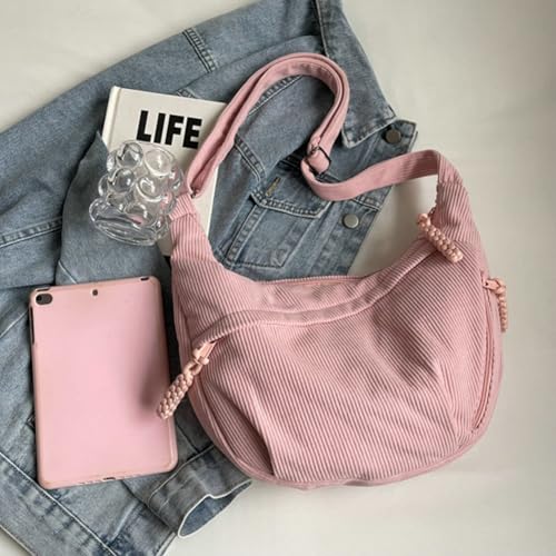 Image of Hobo Bag for Women Men Crescent Shoulder Bag Retro Nylon Canvas Crossbody Bag Slouchy Corduroy Dumpling Bag Purse | Retro