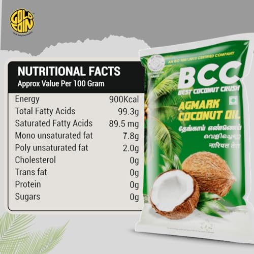 Image of GOLD COIN Agmark Coconut Oil 1L Pouch | 100% Pure Edible Grade | No Chemicals | Medium Chain Fatty Acids | Boosts Immunity | Leak-Proof HDPE Pack | Natural Coconut Aroma