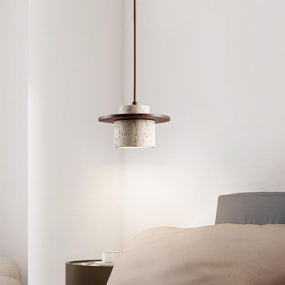 Lampadario Giapponese in travertino Bianco, Lampada a Sospensione con Paralume in Pietra Naturale, Lampada da soffitto Singola Regolabile in Stile Moderno di metà secolo, lampadari