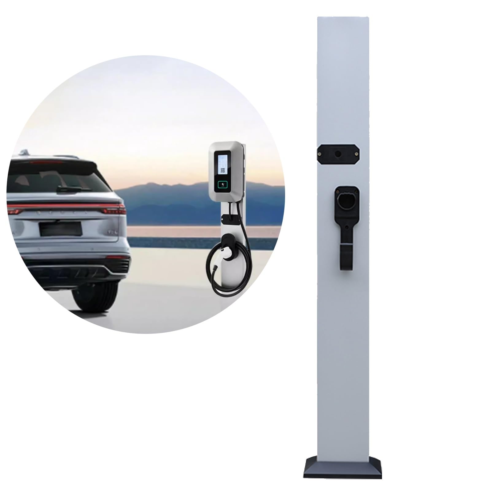 Borne de recharge pour véhicule électrique sécurisée : colonne autoportante anti-fuite en aluminium