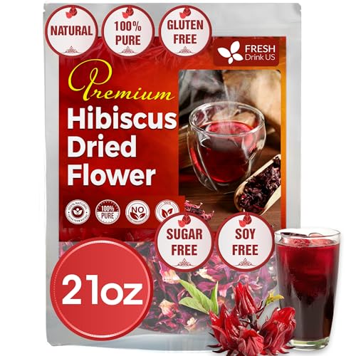 Image of FRESHDRINKUS Premium 21oz Hibiscus Dried Flowers, 100% Natural, Pure from Hibiscus Flowers. Loose Flower Hibiscus Herbal Tea. Hibiscus Flower Tea. No Sugar, No Caffeine, No Gluten, Vegan.