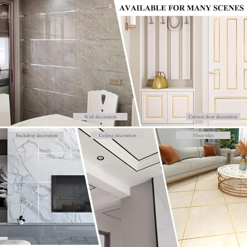 Image of Tile Self-Adhesive Decorative Tape - Plastic, Golden Silver Wall and Floor Sealing Trim, Waterproof Gap Cover for Home Decor, Ceiling Borders, and Floor Edging, Easy to Apply (silver)