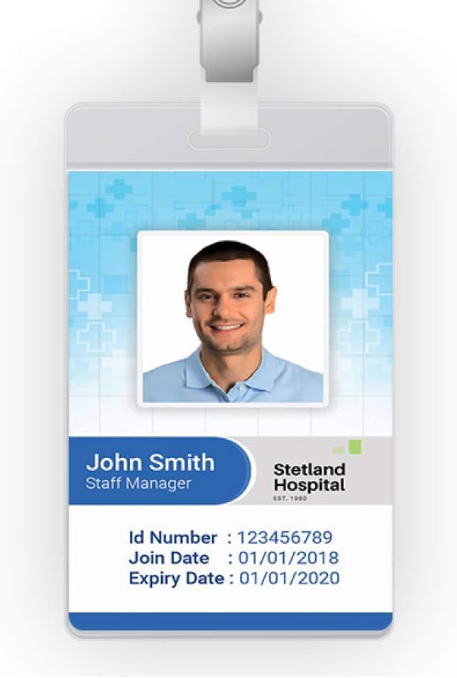 XpressID Vertical Custom Photo ID Card with Holder Dual Sided - Unique Employee Photo Identification Card Solution Includes Badge Holder