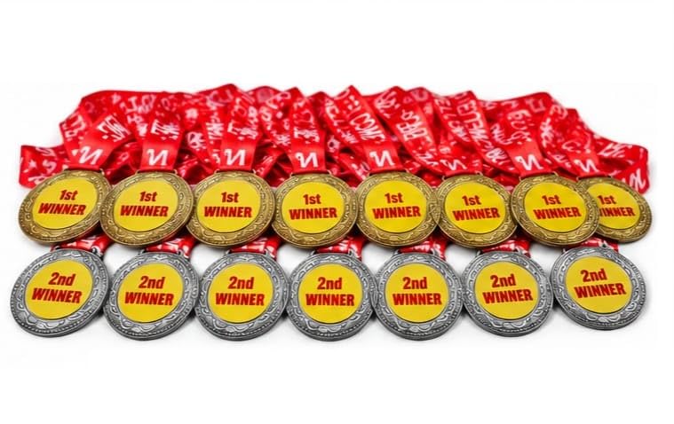 Pack of 12 Winner Medals with Ribbon 6 Gold 1st Winner + 6 Silver 2nd Winner Medals | Metal Award Medals with Ribbon | Sports, School, Competition, Event Prize for Kids & Adults (Medal- 6+6_12)-picture-13
