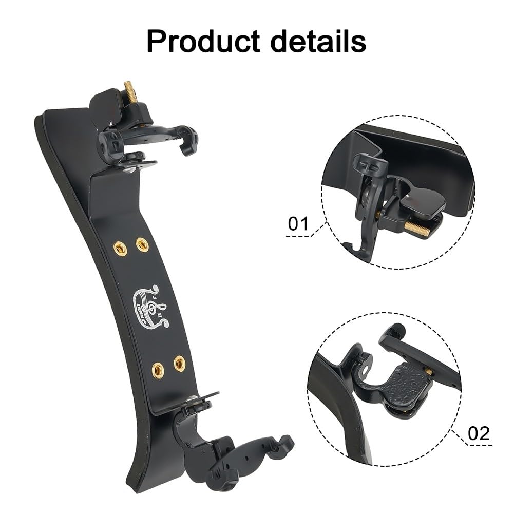 Whychstore Spalliera per violino in stile tedesco, supporto regolabile in lega con gancio imbottito per violino 3/4 4/4, nero