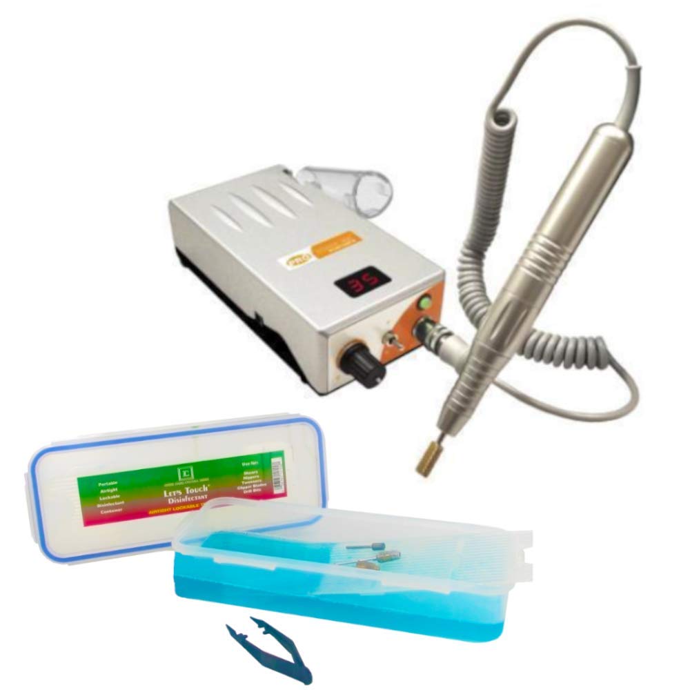 Medicool Pro Power 35K Portable Professional, Cordless and Rechargeable Electric File for Manicure and Pedicure with Sanitary Instrument Container | 35KPORTGray+Container