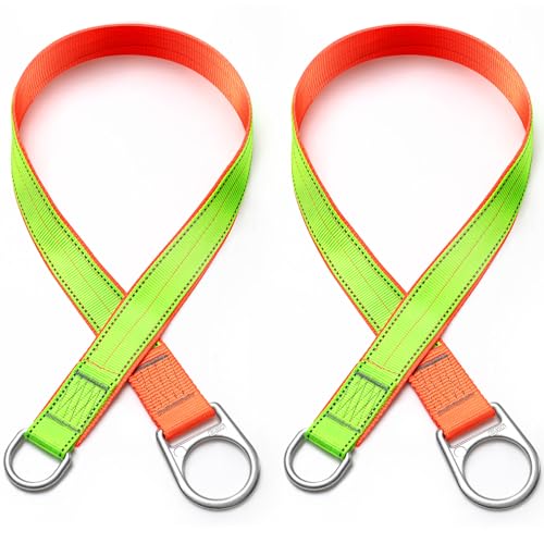 Siltriangle 2 Pcs Safety Strap Fall Protection 4' Cross Arm Strap Anchor Fall Protection Pass through with Large and Small D-Ring for Anchorage Sling Compliant Arrest System Lanyard