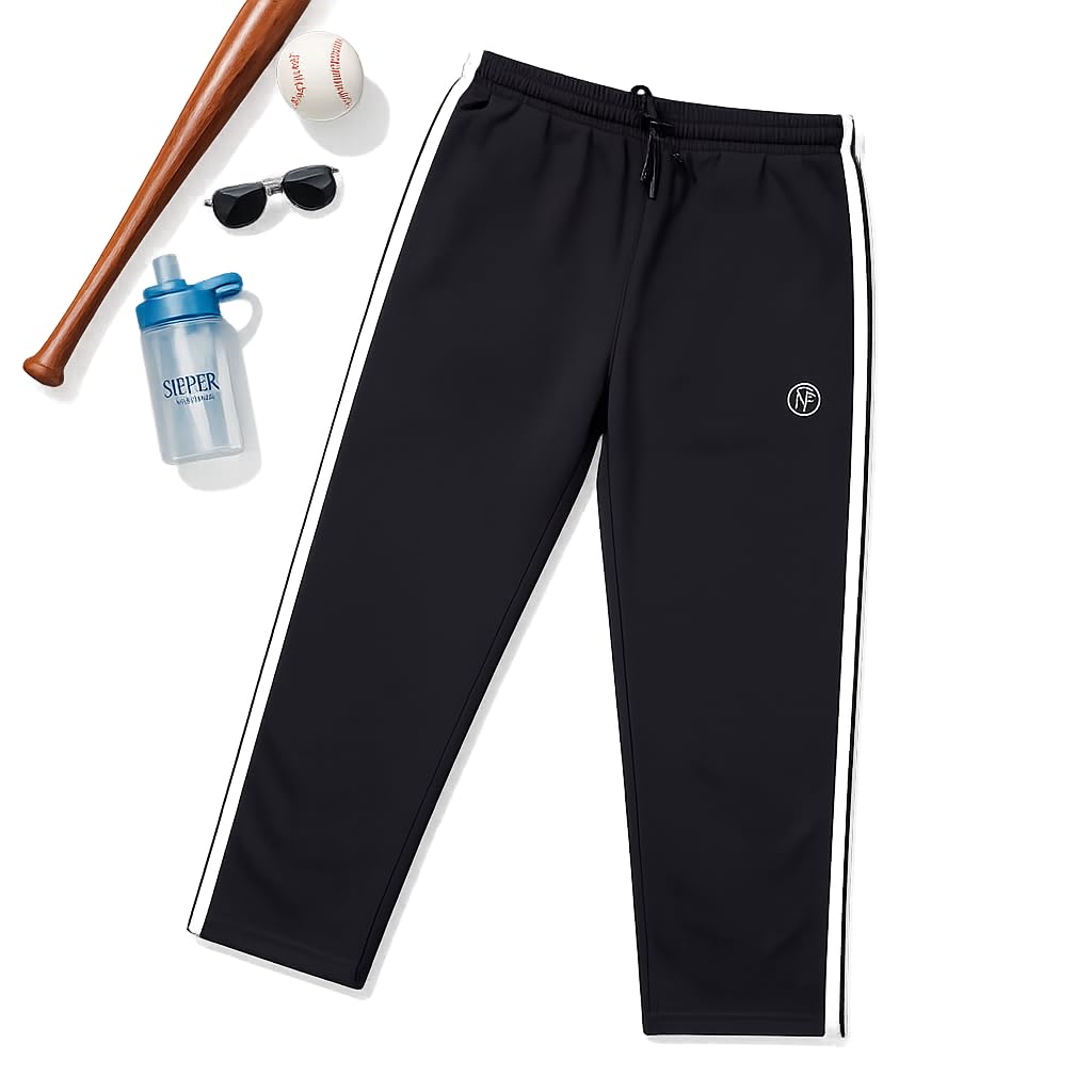 Boy's Cotton Denim Black Track Pants with White Side Stripes, Drawstring Running Sports WEAR-image-7