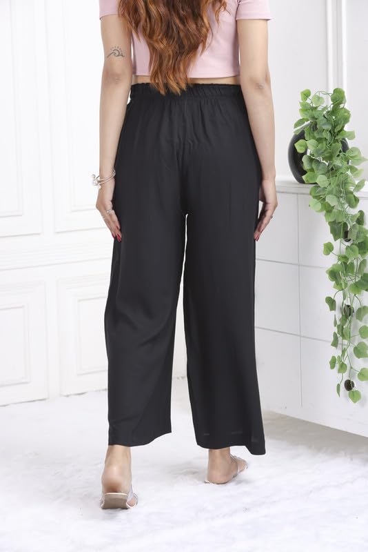 Image of Mlada Rayon Palazzo Pants for Women | Palazzo Pant for Women | Palazzo for Office Wear | Mid Rise Palazzo Pants | Regular Fit Palazzo Pants for Women | Relaxed Palazzo Pants | Solid Palazzo Pants