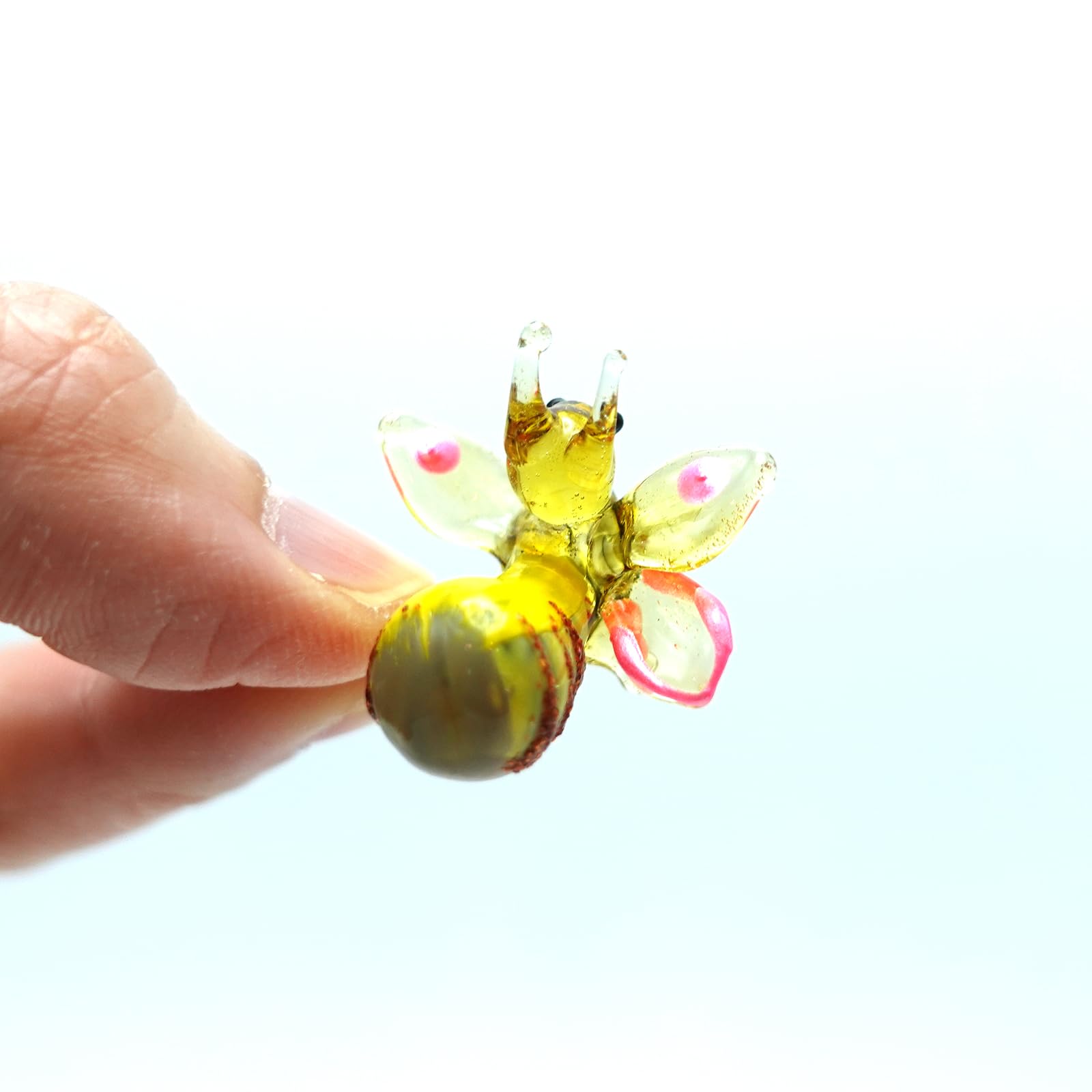 Sansukjai Tiny Bee Glass Figurine – Handmade Micro Insect Sculpture – Blown Glass Fly Animal Collectible – Cute Nature Decor Gift (Yellow Black)