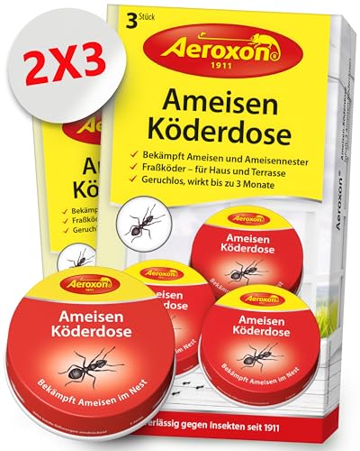 Ameisenköderdose Ameisengift, Ameisenfalle zum Ameisen bekämpfen, Ameisenköder, Ameisenköderdose für innen, Köderdose - Aeroxon (6 Dosen)