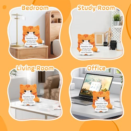 Image of Crochet Toys, Handmade Cat Crochet Animals, Cute Crochet Gift for Home and Office Decor, Emotional Support Animal Toy, Cute Things for Study Table Desk Decoration (8x6 cm, Orange)