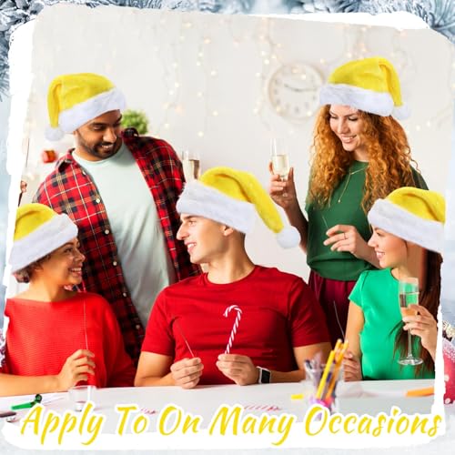 Image of 20 Pcs Santa Hats Bulk Plush Christmas Hats for Adults Women Men Holiday Party Costume(Yellow)