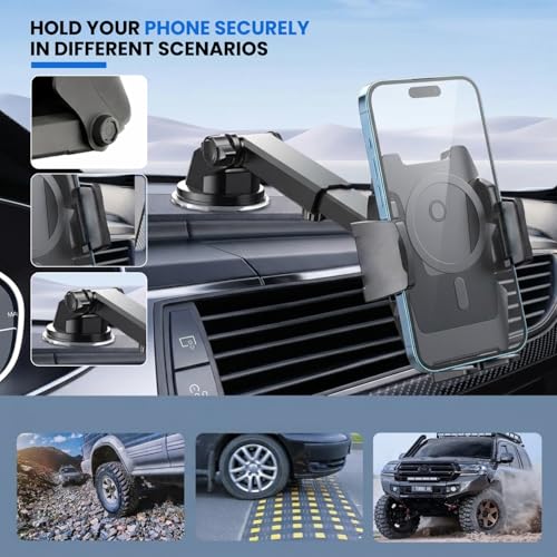 Image of Long Neck Car Mobile Phone Holder | 360 Rotatable Phone Mount with Strong Suction Cup | Adjustable Windshield & Dashboard Stand for All Smartphones (Black)