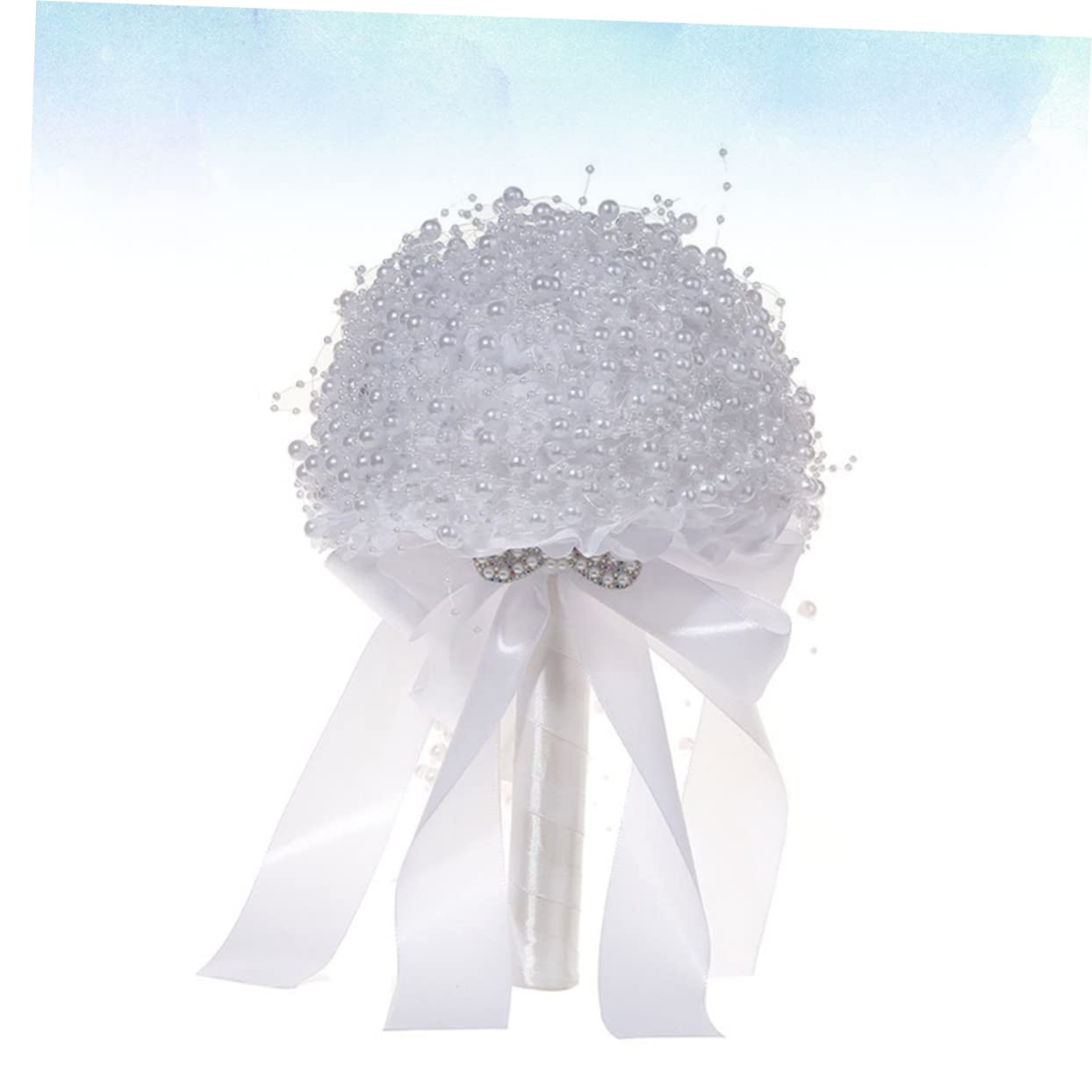 Ciieeo Bouquet Sposa Matrimonio in Perle Artificiali Bianco | Celebrazioni Nuziali e Feste, Elegante Composizione da Portare, Idea Scenica per Sposa
