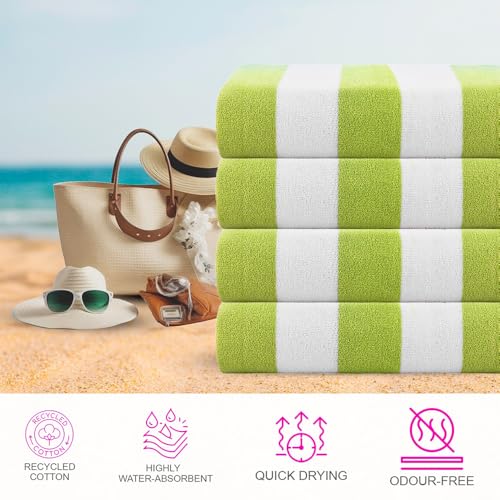 CASA COPENHAGEN Cabana Towel 4Pcs Lime Green Designer Stripe Beach Towels Gift Set, 30"x60" Oversized 100% Cotton Pool Bath Towel for Beach Gift Set (Perfect Summer Gift Set for Women & Men) by CASA COPENHAGEN - Image 2