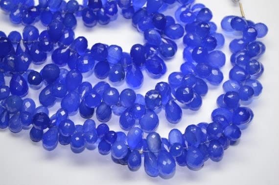Chalcédoine bleu cobalt perles gouttes facettées briolette 12mm création bijoux