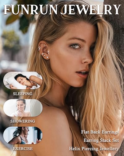 Hypoallergenic Cartilage Earrings for Women 20G Helix Piercing Jewelry Earring Flat Back Surgical Stainless Steel Gold Stud Hoop Cartilage Earring Set Daith Tragus Conch for Multiple Piercing Single4