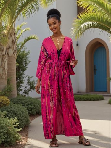 Image of Women's Kimono Cover Up Long Beach Dress Swimsuit Cover Ups Colorful Cardigan Lightweight Robe for Swimwear