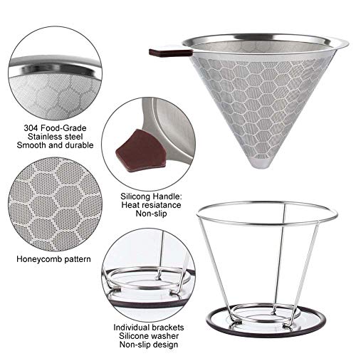 Homee Pour Over Coffee Dripper - 304 Stainless Steel Double-Layer Coffee Filter Fits Hand-Grinding Coffee, 1-6 Cups Brew Once A Time Suitable For Families #TOP1