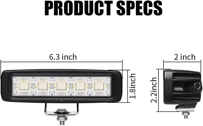 EXZEIT 72W 6 Inch Light Bar, 5000Lms Flood Light Reverse Backup Lights for Tractor Snow Plowing Truck Boat SUV ATV, 12/24V