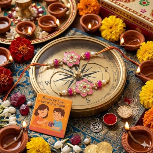 Image of SAUDEEP INDIA Decorative Fridge Magnet for Refrigerator Decor | Free Lumba Rakhi Set for Bhaiya Bhabhi | Raksha Bandhan Gift Combo | Cotton Thread Rakhi Festive Gift Home Decor(Model 5)