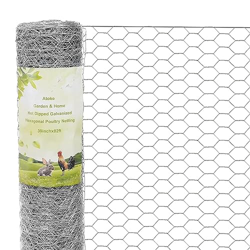 Atoke 1M X 25M Galvanized Hexagonal Wire Mesh Chicken Wire Fence Size 25.4 mm Garden Plant Wire Fencing Roll Mesh Poultry Animal Netting Hardware Cloth,Silver
