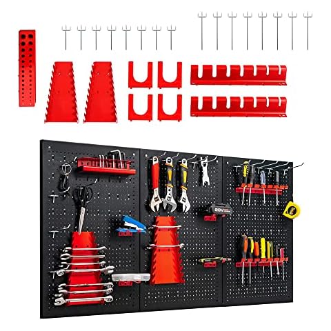 COSTWAY Werkzeugwand inkl. 28-teiligem Werkzeugregal-Set, 120x60cm, Lagersystem Werkzeughaltersortiment 3 Lochplatten, Werkstattwand Metall, Lochwand ideal für Garage & Werkstatt & Lagerhaus Cover
