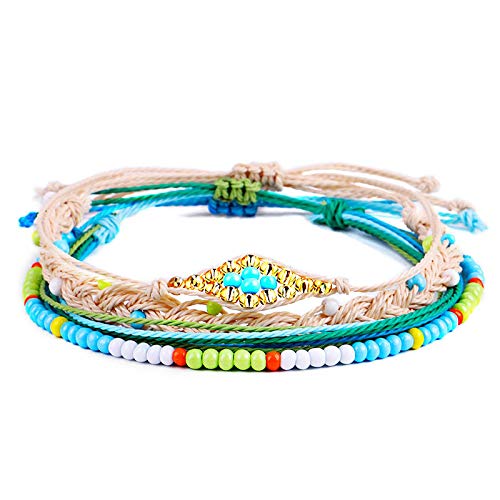 Image of Frodete 2Set Sunflower Braided Bracelet Adjustable Waterproof Wax Rope Bracelet Handmade Boho Beaded Jewelry