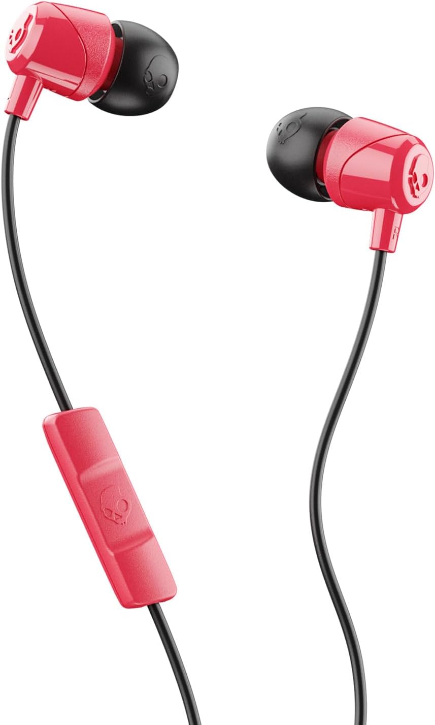 Skullcandy Jib In-Ear Wired Earbuds, Microphone, Works with Bluetooth Devices and Computers -Red Black