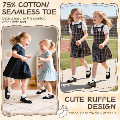 6 Pairs White Girls Ruffle Socks Toddler Kids School Uniform Soft Cotton Frilly Dress Socks Seamless Toe4