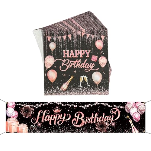 ATBUSS 1 Pieza De Mantel Rosa Y 20 Toallas De Papel, Decoración De Pancarta De Fondo De Pared, Bandera De Mesa Estampada Dorada, Utensilios De Diseño De Escena De Fiesta.