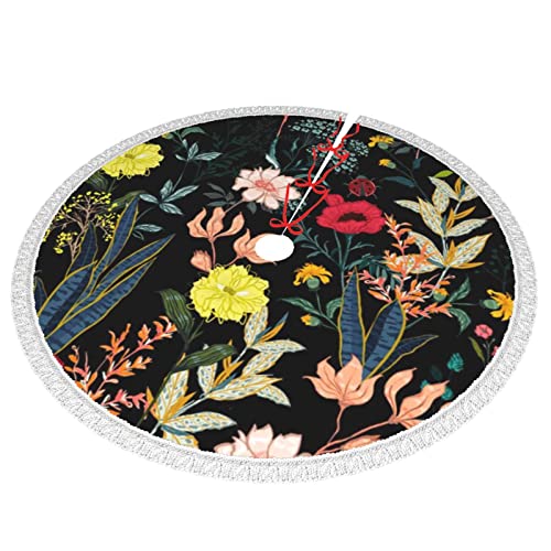 Christmas Tree Skirt 48" - Colorful Boho Floral Printed Tree Skirt With Tassel Xmas Tree Decoration For Christmas Holiday #TOP1