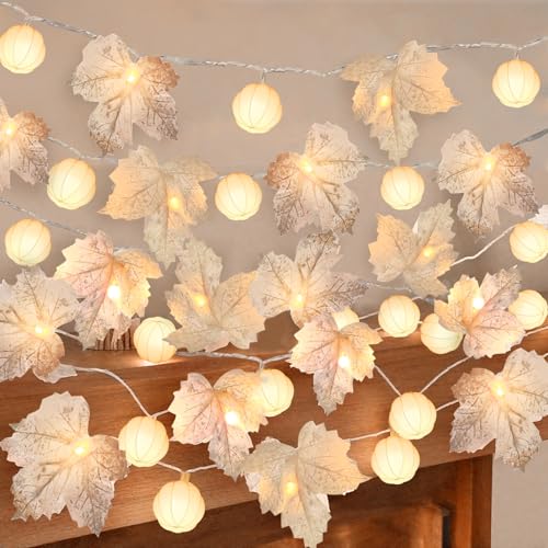 3 Pack 60 LED Pumpkin Lights Fall Decorations - Fall Garland with...