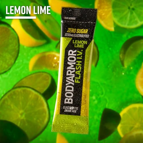 Image of BODYARMOR Flash IV Electrolyte Packets, Lemon Lime - Zero Sugar Drink Mix, Single Serve Packs, Coconut Water Powder (15 Count)