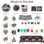 205pcs Neon Birthday Party Decorations-Serves 25, All-in-one Glow Party Decorations with 350gsm Plate, Cake Topper, Tablecloth, Centerpiece, Banner, Hanging Swirls, Balloon - Image 2
