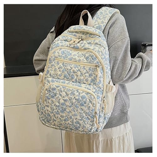 Coquette Backpack Set 3 Pcs Blue Floral Quilted Daypack with Crossbody Bag and Storage Bag for Women (Blue)3