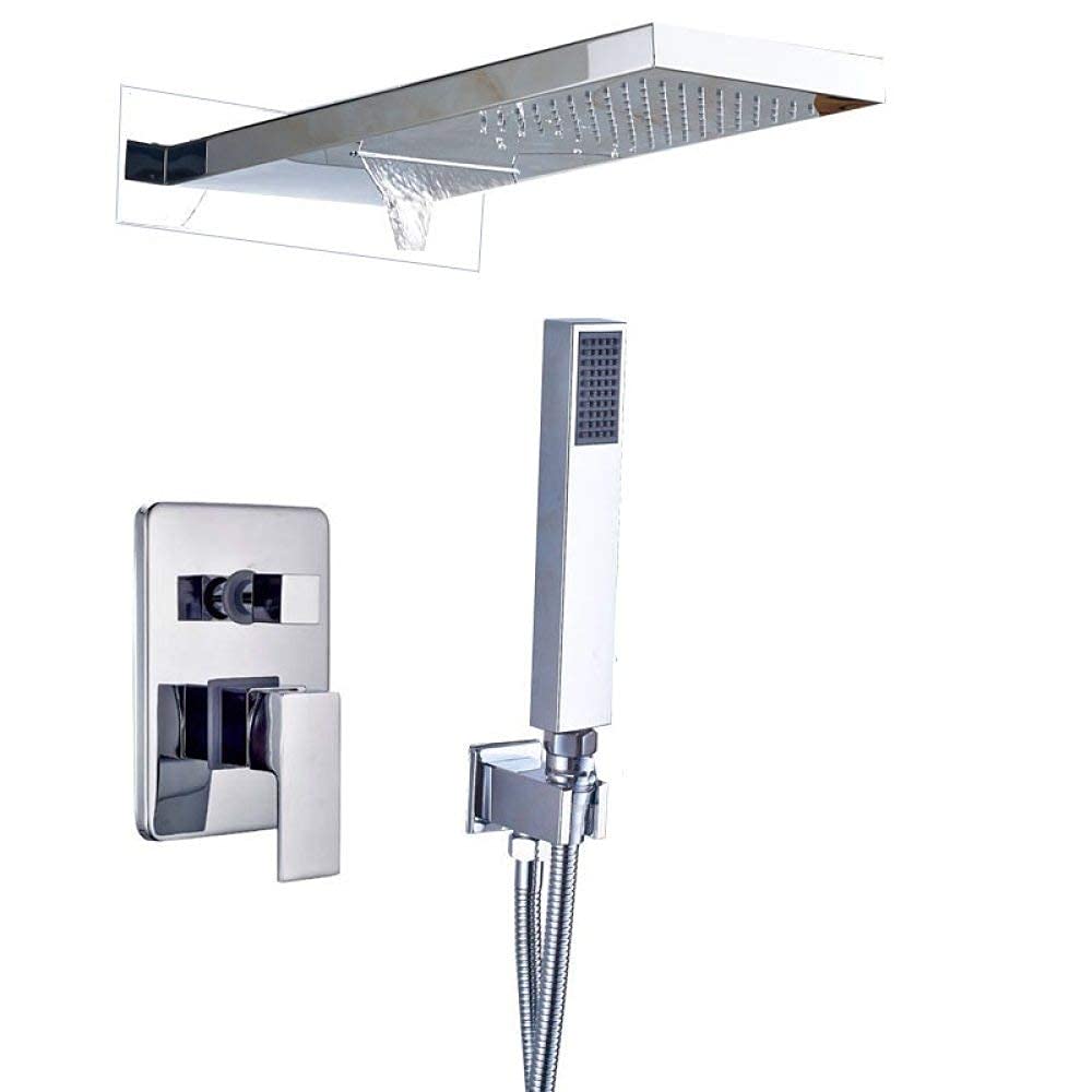 Zestaw prysznicowy matowy czarny, prostokątny, deszczownica LED, 3-drożny odpływ wody, komfortowy prysznic łazienkowy, matowa czerń,Chrome