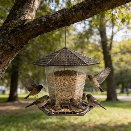 FUNPENY Bird Feeders for Outdoors Hanging, Gazebo Wild Bird Seed Feeder for Outside Roof Yard Garden Decorations, Brown