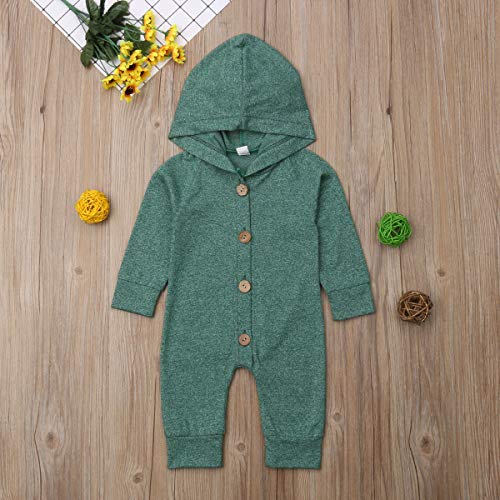 Dubasam Newborn Baby Boy Long Sleeve Romper Jumpsuit Hooded Onesie Playsuit Solid Hoodie One Piece Bodysuit Fall Clothes (Green, 3-6 Months) #TOP1